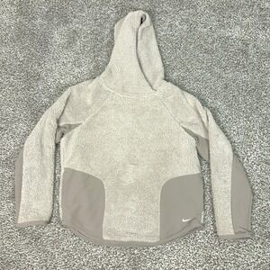 Nike Hoodie Womens Medium Beige Taupe Pullover Sweatshirt Sherpa Fleece Cozy